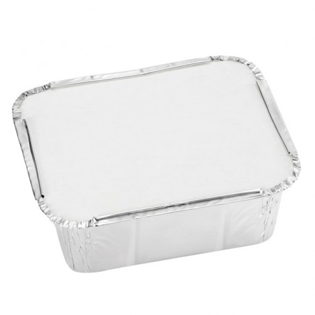 Barquettes aluminium avec couvercle en carton laminé, PE rectangulaire 0,8  l 4 cm x 15 cm x 21,4 cm